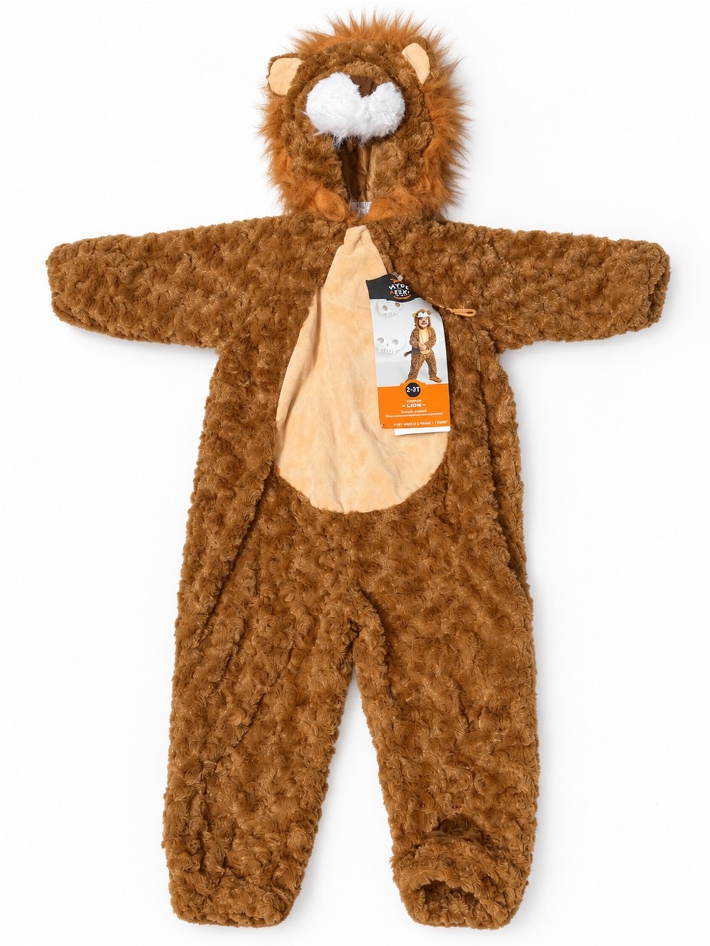 Plush Brown Lion Costume for Kids - Hooded Onesie